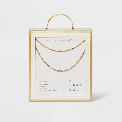 14K Gold Plated Flat Beaded and Link Chain Duo Necklace - A New Day&#8482; Gold