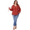 Women's Plus Size Printed Pattern Tie Notch V Neck Flare Long Sleeve Casual Blouses - Agnes Orinda - 3 of 4