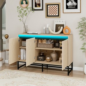 TIRAMISUBEST 3 Door Sideboard with LED, Buffet Cabinet Storage Cabinet Modern Coffee Bar Cabinet With Adjustable Shelf - 1 of 4