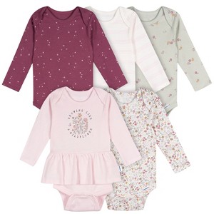 Gerber Baby Girls' 5-Pack Long Sleeve Bodysuits - 1 of 4