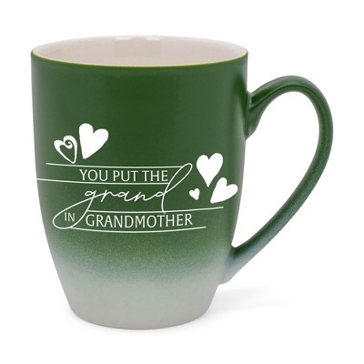 Elanze Designs You Put The Grand In Grandmother Two Toned Ombre Matte Green and White 12 ounce Ceramic Stoneware Coffee Cup Mug
