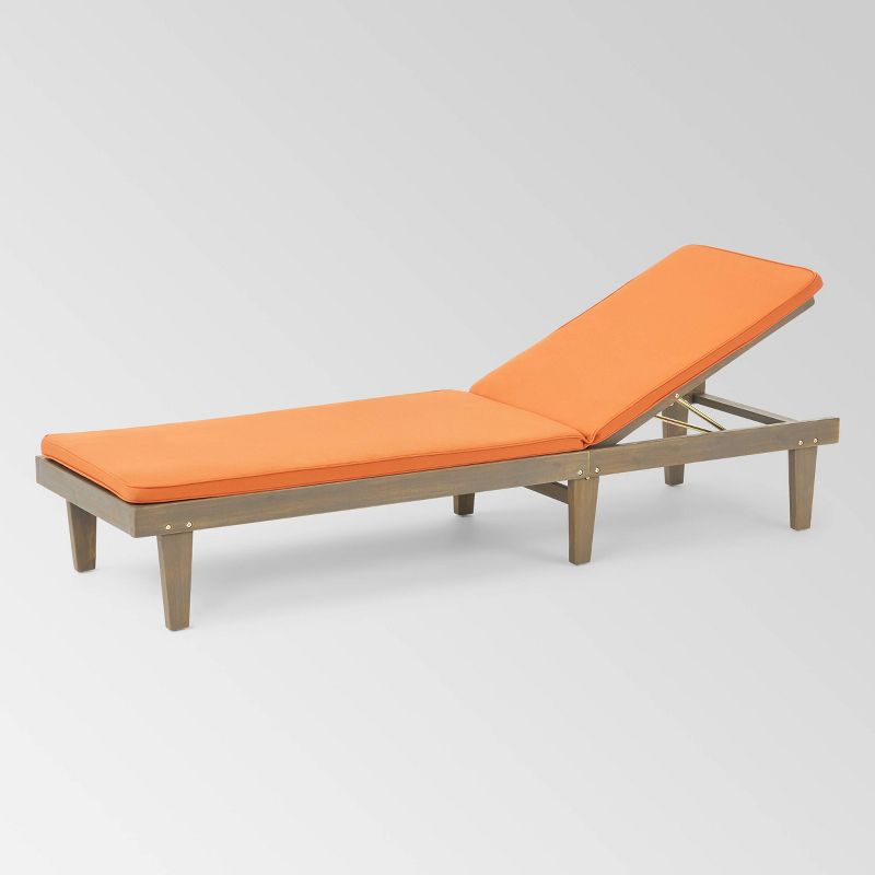Nadine Gray Acacia Wood Chaise Lounge Gray/Rust Orange - Christopher Knight Home, 3 of 7