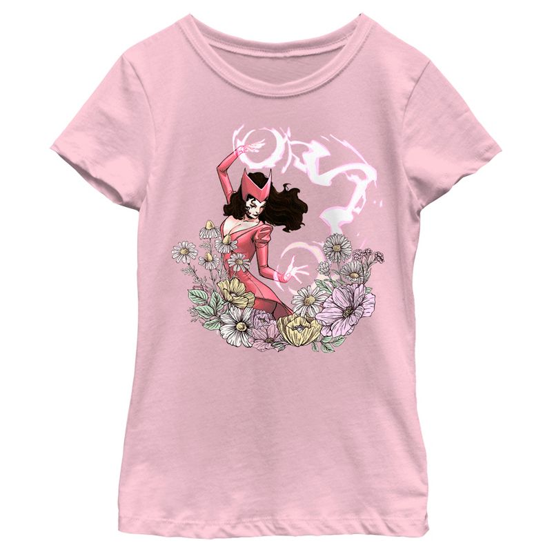 Girl's Marvel Floral Scarlet Witch T-Shirt, 1 of 5