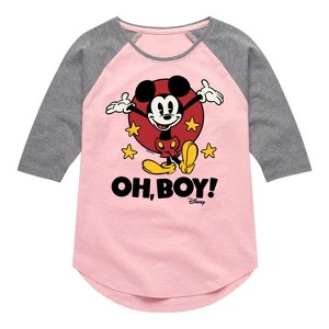 Girls' - Disney - Mickey Mouse Shirt Tail Raglan Graphic T-shirt - 1 of 3