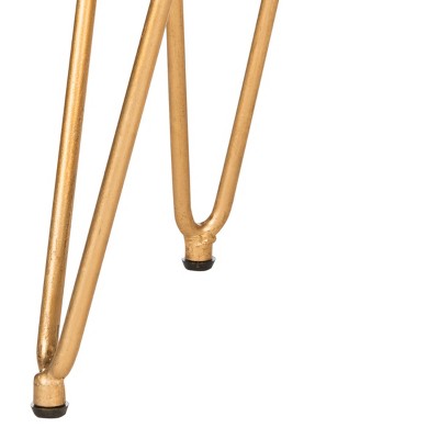 Cream and Gold Faux Ostrich Round Stool with Hairpin Legs