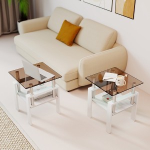 KTMBDW Square Side Tables Set of 2, Tempered Glass End Tables with MDF Layer for Living Room, Balcony, Bedroom - 1 of 4