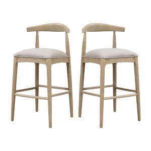 QingMoon Wooden Bar Stools Set of 2, Pebble Fabric Counter Height Chairs with Footrest and Contoured Back for Kitchen Island and Dining Room - 1 of 4