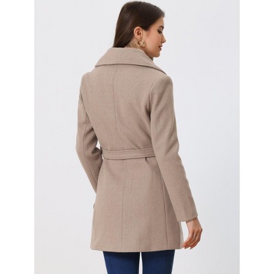 INSPIRE CHIC Women's Winter Shawl Collar Wrap Tie Belted Single Breasted Long Pea Coat Small Light Khaki — фото 4