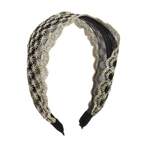 Unique Bargains Women's Elegant Lace Mesh Floral Hairband 6.30"x5.12" Black Beige 1 Pc - 1 of 3