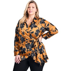 Avenue Women's Plus Size Goldi Satin Wrap Blouse - 1 of 4