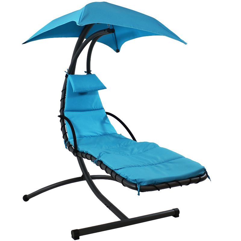 Sunnydaze Outdoor Hanging Chaise Floating Lounge Chair with Canopy Umbrella and Arc Stand, 1 of 14