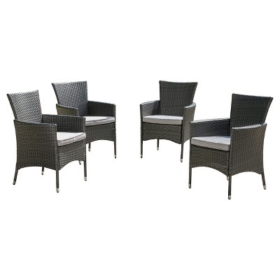 Malta Set of 4 Wicker Patio Dining Chair with Cushions - Gray - Christopher Knight Home