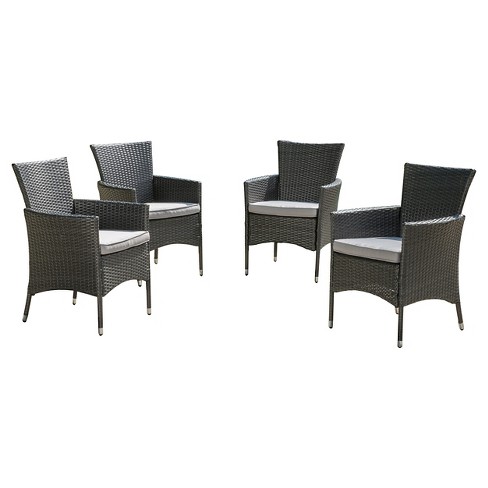 Malta Set of 4 Wicker Patio Dining Chair with Cushions Gray Christopher Knight Home