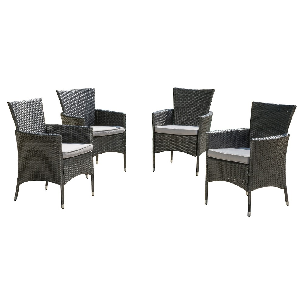 Photos - Garden Furniture Malta Set of 4 Wicker Patio Dining Chair with Cushions - Gray - Christophe