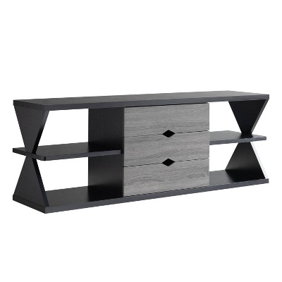 Damet 3 Drawer TV Stand for TVs up to 65" Black/Distressed Gray - miBasics: Entertainment Console with Open Shelves