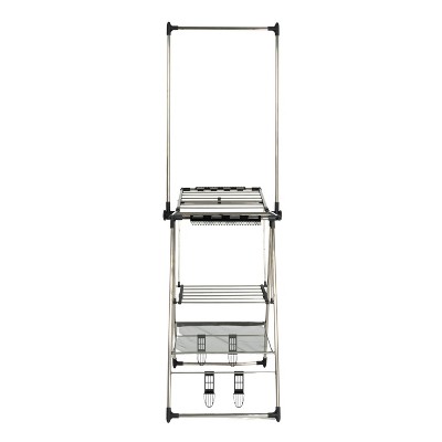 Multi-Tier Silver Stainless Steel Laundry Drying Rack with T Bar
