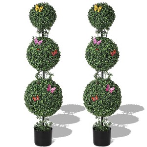 4 FT Artificial Triple Ball Topiary Trees , Artificial Plants Outdoor with Vines & Insects Decoration, Topiary Balls Trees , Set of 2 - 1 of 4