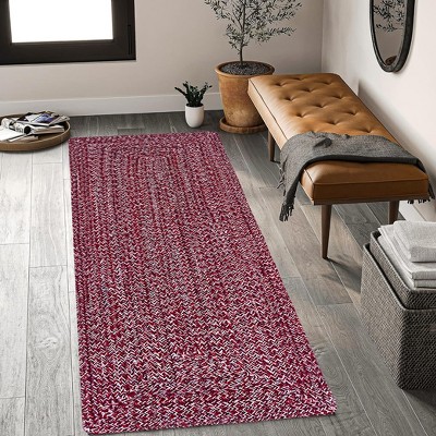 Home Mart Goods Burgundy Natural Cotton Braided Handmade Bohemian Boho Reversible Runner Rug - 18"x54"