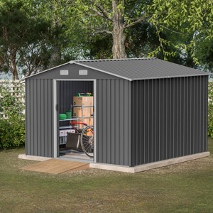 Kelly All Weather Metal Tool Shed, Patio Storage Shed with Metal Foundation and Lockable Doors, Outdoor Storage Box - The Pop Home - 1 of 4