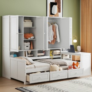 KIGFTSOD Wooden Daybed With Three Drawers, and All-in-One Cabinet, Desk and Shelves - 1 of 4
