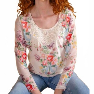 Women's Floral Print Mesh Embroidered Top - PAPARAZZI