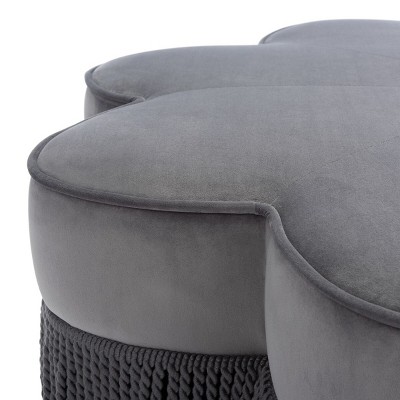Tanith Dark Grey Velvet Flower Ottoman with Fringe