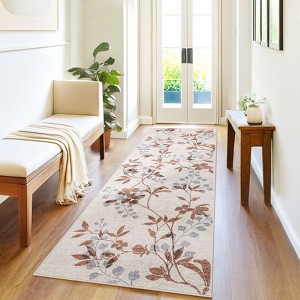 Washable Modern Leaves Printed Rug Non Slip Low Pile Rug Soft Botanical Pattern  Throw Floor Cover Foldable Indoor Carpet for Living Room Bedroom - 1 of 4