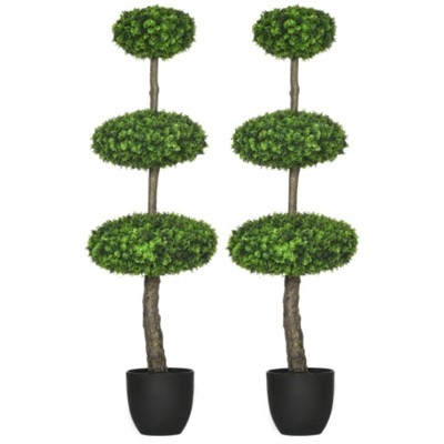 Maggift Artificial Plant Set of 2 Artificial Boxwood Topiary Trees in Pots Faux Trees for Home Office Living Room, Green, 12.25"*12.25"*43.25"