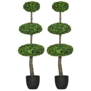 Maggift Artificial Plant Set of 2 Artificial Boxwood Topiary Trees in Pots Faux Trees for Home Office Living Room, Green, 12.25"*12.25"*43.25" - 1 of 4
