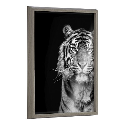 Kate and Laurel Blake Tiger Minimalist Animal Framed Printed Glass by The Creative Bunch Studio, 18x24, Gray
