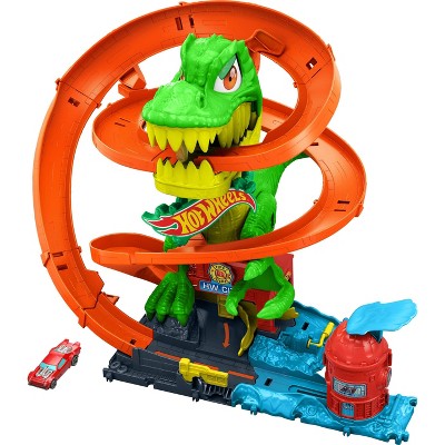 Hot Wheels Diecast City T-Rex Blaze Battle Playset 1:64 Scale Dinosaur Nemesis