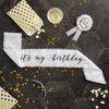 Sparkle and Bash 3 Piece Sey It's My Birthday Sash, Silver Rhinestone Tiara Crown, Ribbon Badge Pin for Women, White - 3 of 4