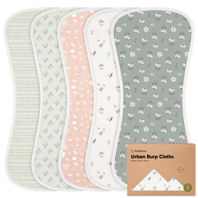 KeaBabies 5pk Urban Baby Burp Cloths, Organic Burping Cloth for Babies, Burp Rags for Baby Girls, Boys