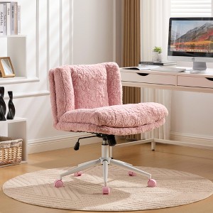 ORRD Violet Faux Fur Office & Vanity Chair with Wide Seat & Swivel Metal Base - 1 of 4