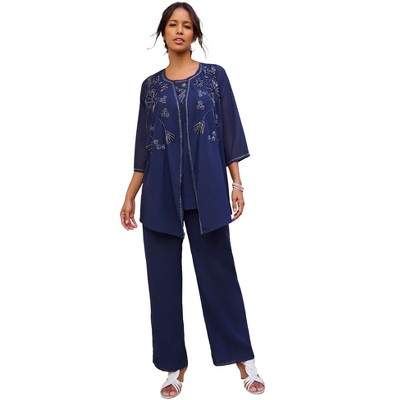 Roaman's Women's Plus Size Three-piece Beaded Pant Set : Target