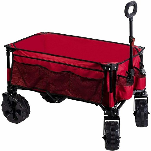 Wagon Cart Blue Quad Folding Camping Beach With Tailgate Heavy Duty Wheels 