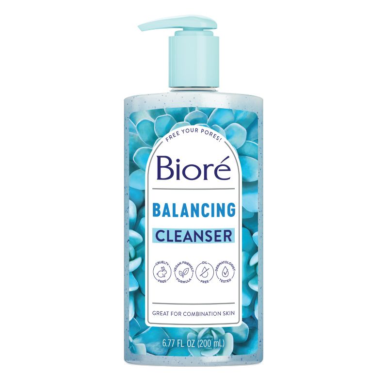 Biore Blue Agave + Baking Soda Balancing Pore Combination Skin Cleanser, Gently Exfoliates Skin - Fresh - 6.77 fl oz, 1 of 10