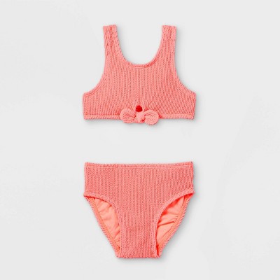 Toddler Girls' Tie-Front Pucker Bikini Set - Cat & Jack™ Coral 18M