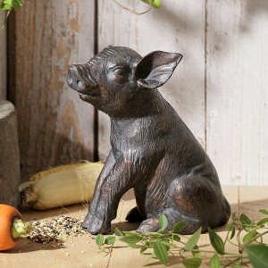 SPI Home Perky Pig Figure - 11" Aluminum Farmhouse Animal Sculpture, Rustic Tabletop Decor for Kitchen, Garden, or Entryway - 1 of 4