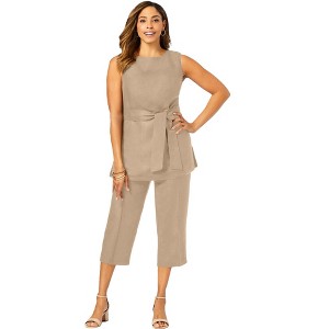 Jessica London Women's Plus Size 2-Piece Linen Capri Set - 1 of 4