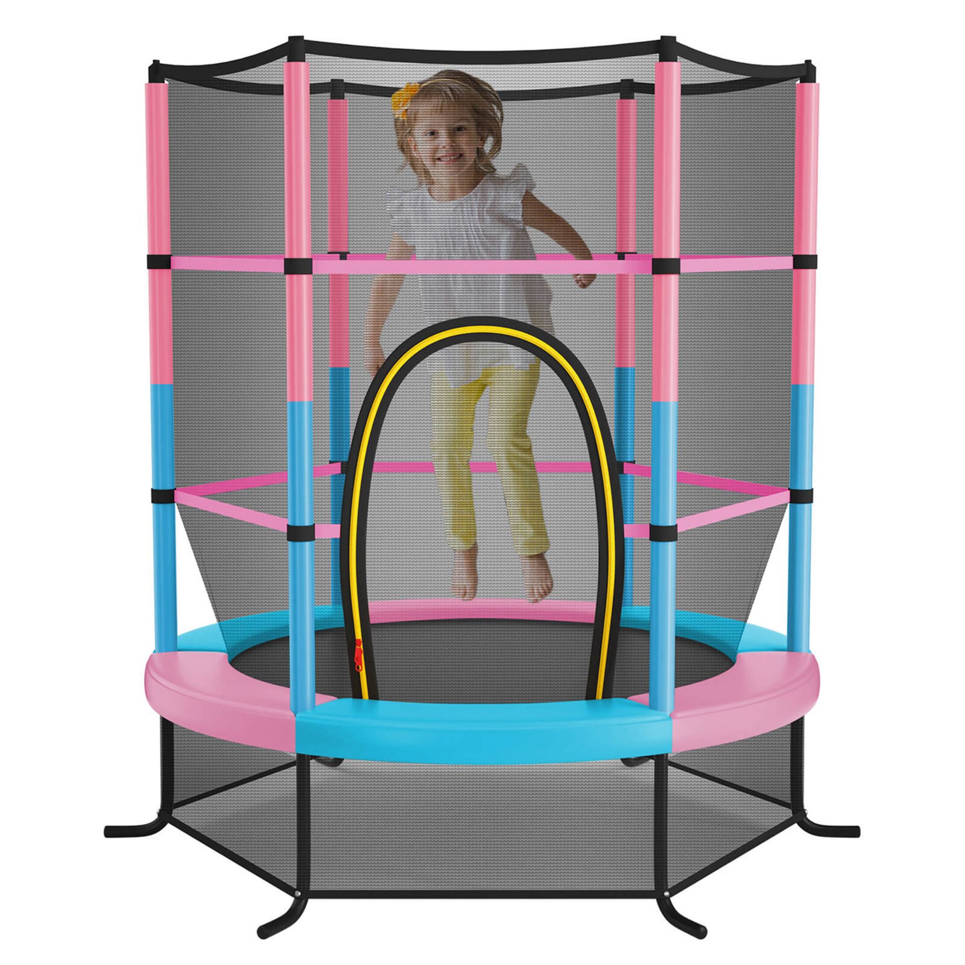 Costway 55" Kids Trampoline Bouncing Jumping Mat Recreational Trampoline with Enclosure Net Multicolor
