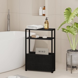 Black Eed Tables, Slim Side Table with Magazine Rack, Bathroom Table for Small Spaces, Narrow Bedside Table - 1 of 4