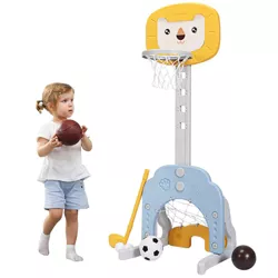 Costway 3-in-1 Kids Basketball Hoop Set Adjustable Sports Activity Center w/Balls Yellow