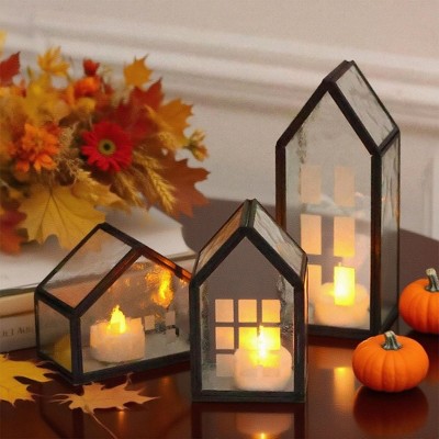 MOEPISY Black Glass Candle Holders - Fall Decorations for Home, Autumn Decor, Halloween Decorations