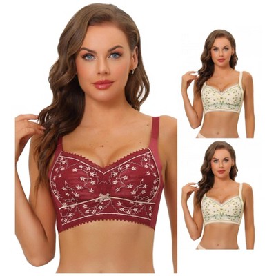 INSPIRE CHIC Women's Wirefree U Back Adjustable Straps Lace Full Coverage Padded Minimizer Bras Beige 36C