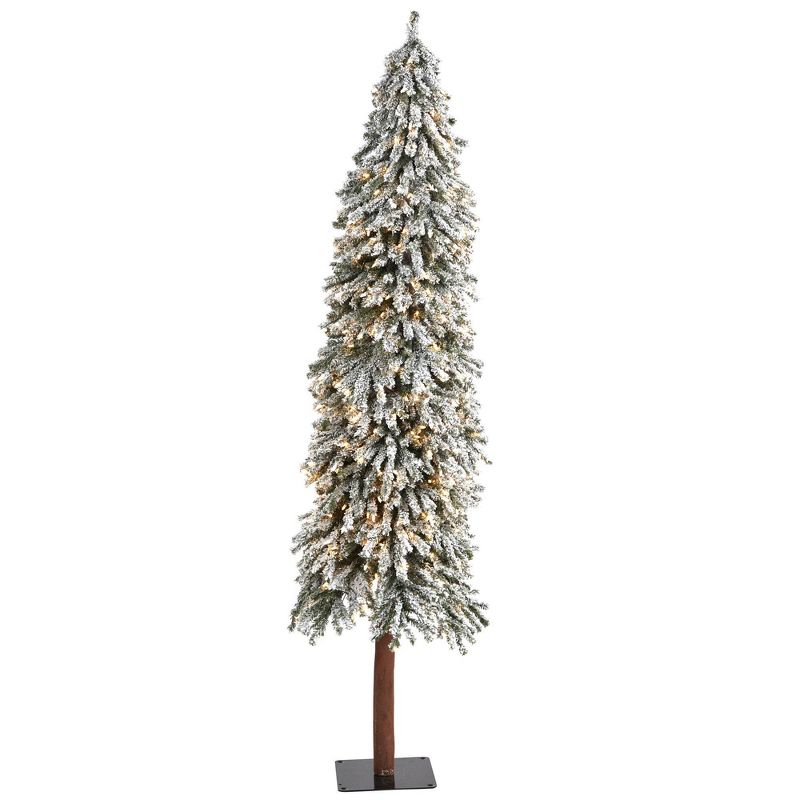 7ft Nearly Natural Pre-Lit Flocked Slim Grand Alpine Artificial Christmas Tree Clear Lights, 1 of 8
