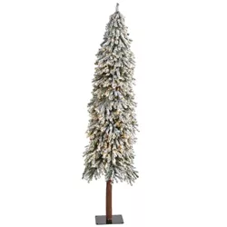 7ft Nearly Natural Pre-Lit Flocked Slim Grand Alpine Artificial Christmas Tree Clear Lights