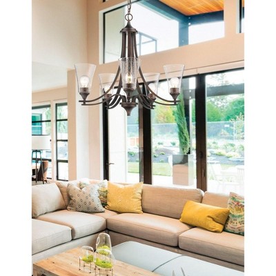 Natalie Rubbed Bronze 5-Light Chandelier with Glass Shades