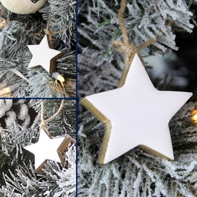 AuldHome Design Enamel Christmas Ornaments 12pk, White; Rustic Farmhouse Wood Tree Decorations, Retro Vintage Style