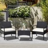 Tangkula 3PCS Wicker Rattan Furniture Patio Coffee Table Chair w/ Washable Cushion - 3 of 4